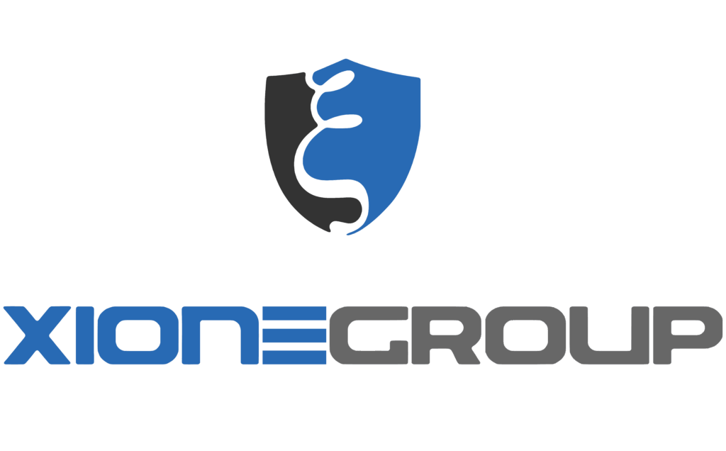 Xione Group Logo in colours of blue, black and grey